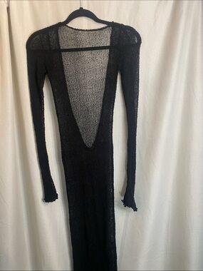 Sheer Black V-Neck Long Sleeve Maxi Dress
